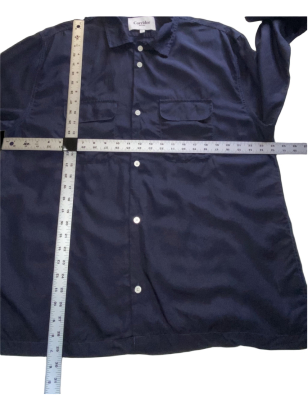Corridor NYC Mens XL Lyocell Camp Collar Shirt Midnight Navy Button Up - Picture 5 of 9